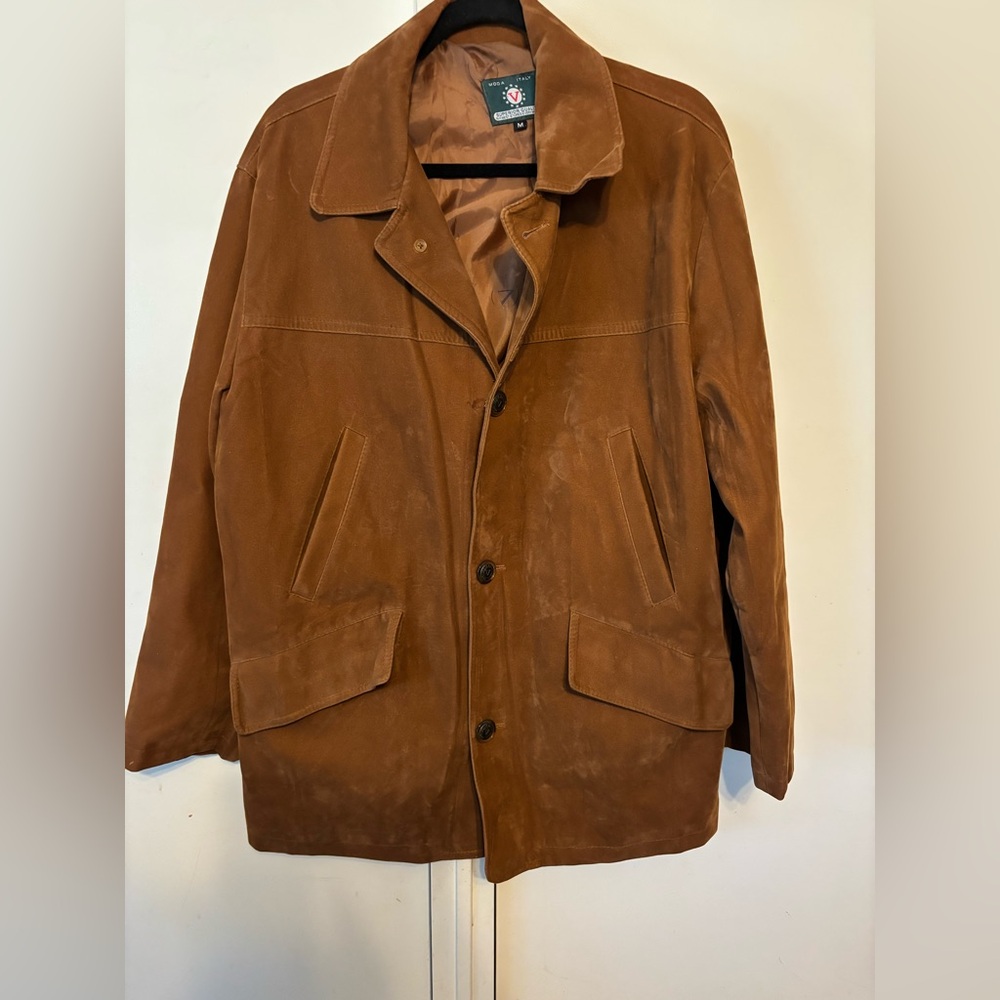 Alta Moda Men's Italian Suede Brown Bomber Coat Jacket Medium